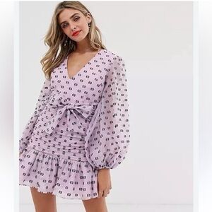 Keepsake the label puff sleeve polkadot dress